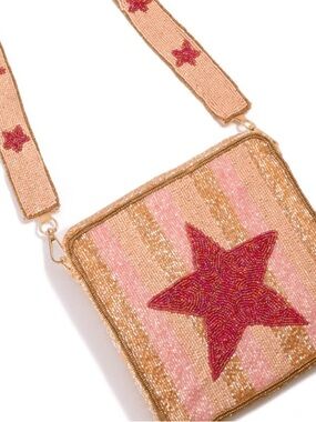Beaded Star Crossbody Bag in Pink and Gold